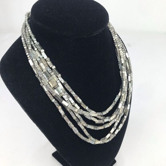 Chico’s Gunmetal Silver Tone Multi Strand Beaded Necklace - Picture 5 of 15